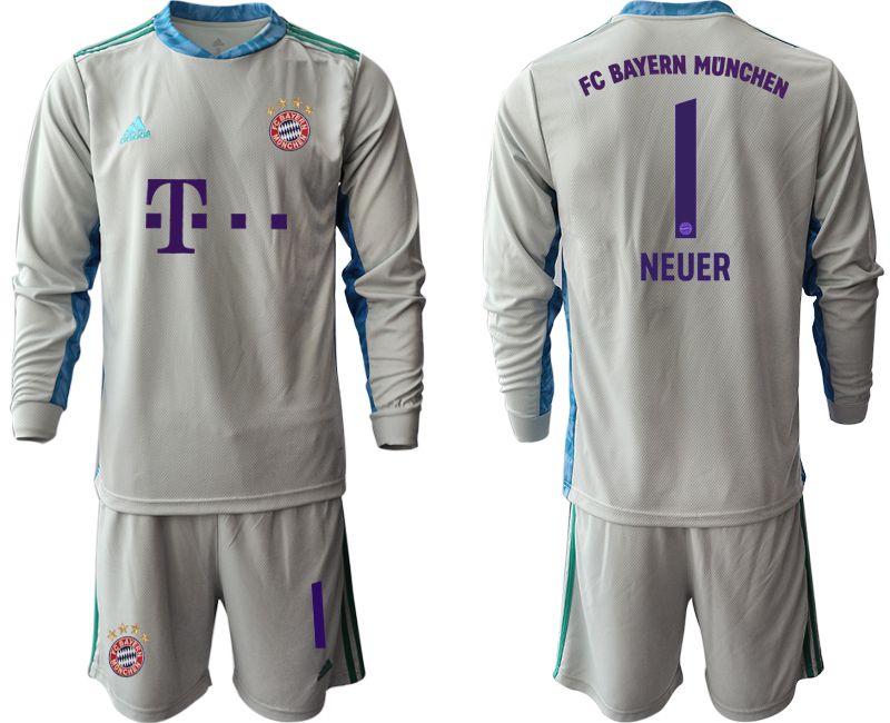 Men 2020-2021 club Bayern Munich gray long sleeve goalkeeper #1 Soccer Jerseys->bayern munich jersey->Soccer Club Jersey